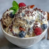 A bowl of creamy TikTok Cottage Cheese Ice Cream, a healthy dessert.