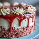 Bridal shower rosé velvet cake, moist layers with rich cream cheese frosting.