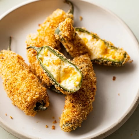 Halves of roasted jalapeño poppers showing melted cheddar and cream cheese on a rustic table.