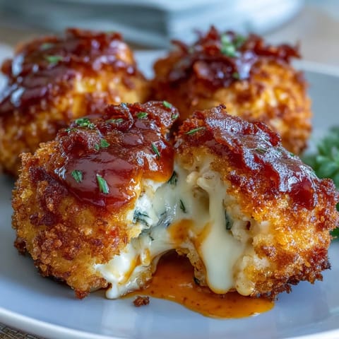 Crispy fried appetizer bites revealing gooey mozzarella and buffalo-spiced chicken interiors.