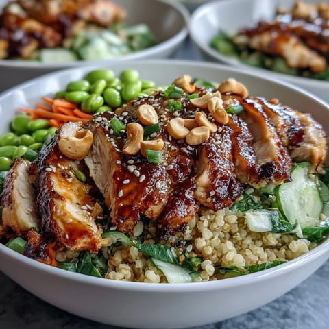 Golden baked chicken slices rest on fluffy pearl couscous, tossed with vibrant sesame-ginger dressing, cucumbers, and shredded carrots.