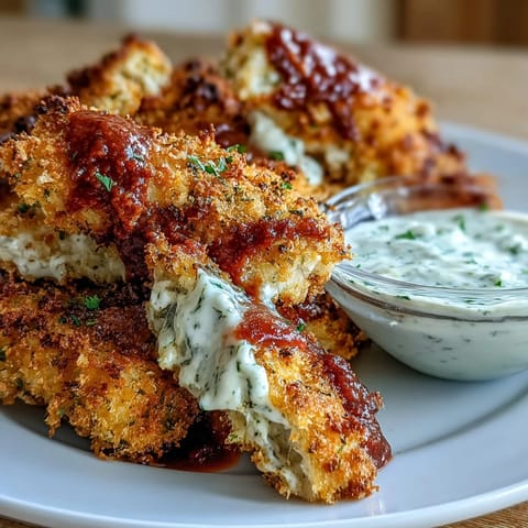 Golden Parmesan-crusted chicken strips baked to perfection and arranged fry-style for easy snacking.  