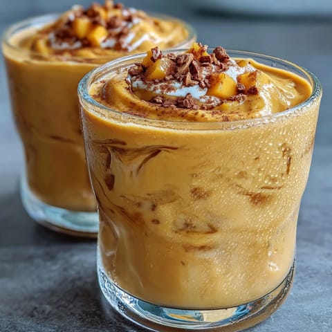 Vibrant golden smoothie blending sweet mango and coconut yogurt with turmeric and ginger, perfect for a nourishing vegan breakfast or snack.