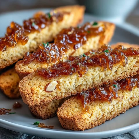 A batch of golden candied orange biscotti arranged on a rustic wooden board, ready for coffee dipping.