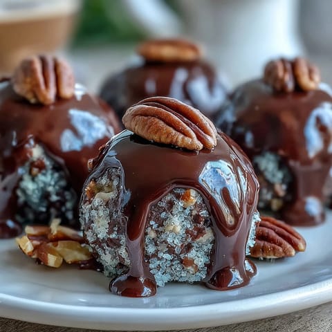 Kentucky Derby Bourbon Balls: Rich chocolate-coated confections with crunchy pecans and a smooth bourbon kick, perfect for festive gatherings.