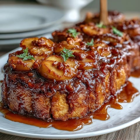 Caramel candy apple slices with crushed peanuts on a wooden tray, perfect for autumn parties.