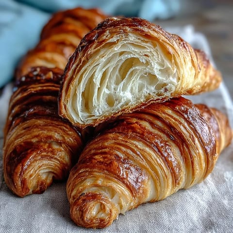 Flaky sourdough croissants with dark chocolate filling, golden and crisp, perfect for a luxurious breakfast treat.  