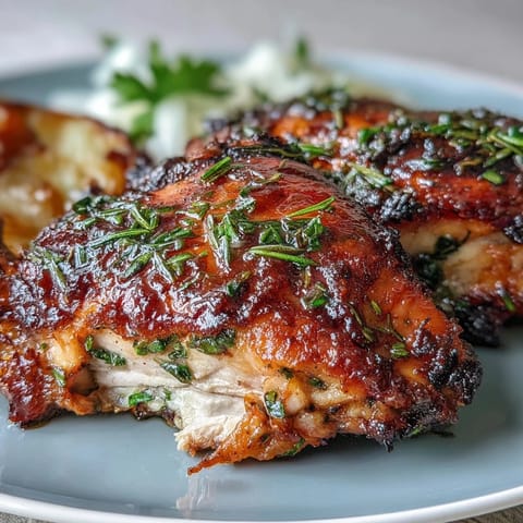 A golden roasted chicken surrounded by crispy lemon-herb potatoes, fresh parsley adding color and aroma to this comforting spring dinner.