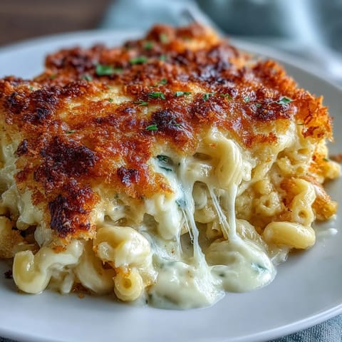 Creamy baked mac and cheese with golden panko topping, bubbling and ready to serve as a comforting Easter side dish.  