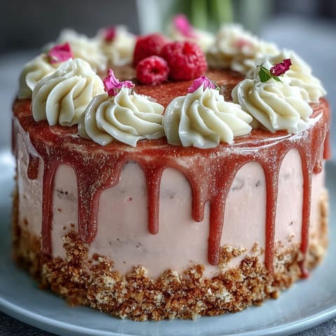 Beautiful Bridal Shower Rosé Velvet Cake with shimmering gold drip.