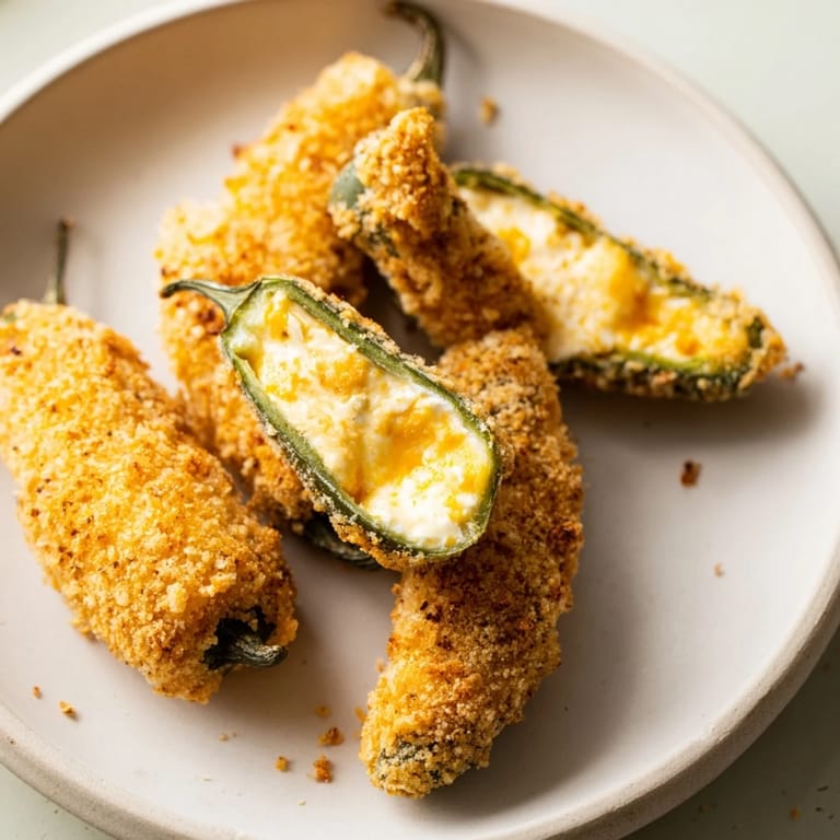 Halves of roasted jalapeño poppers showing melted cheddar and cream cheese on a rustic table.