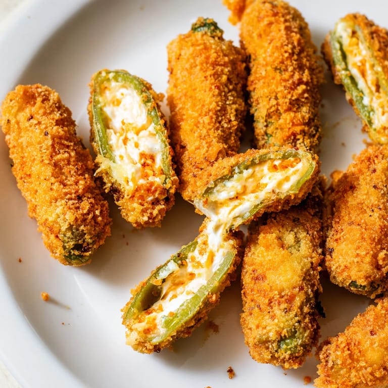 Fresh jalapeño poppers coated in panko breadcrumbs, fried until crisp and ready to serve.