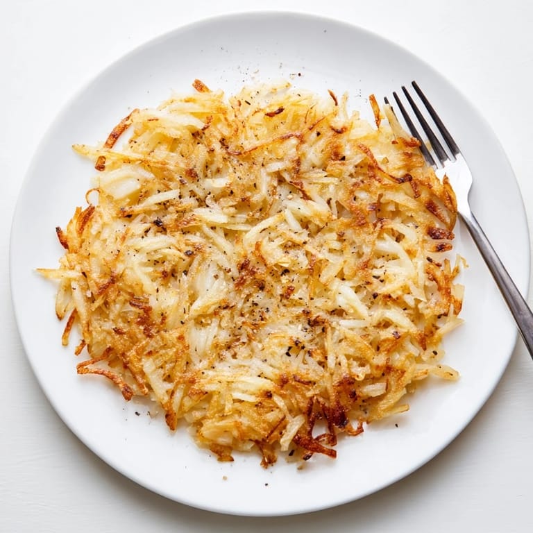 Sizzling Hash Browns, golden and crunchy, prepared in a nonstick skillet for a hearty American breakfast.