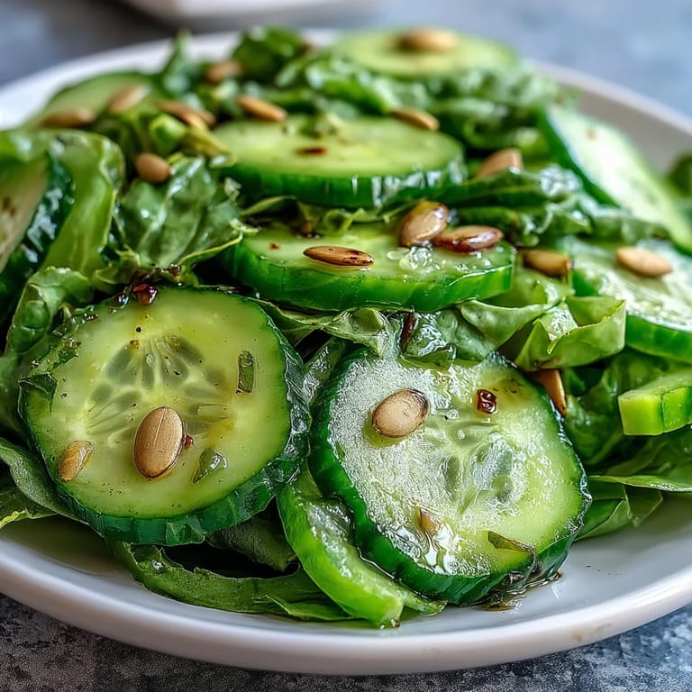 A serving of Glowing Green Salad showcases hydrating veggies like bell pepper and zucchini, topped with crunchy pumpkin seeds.