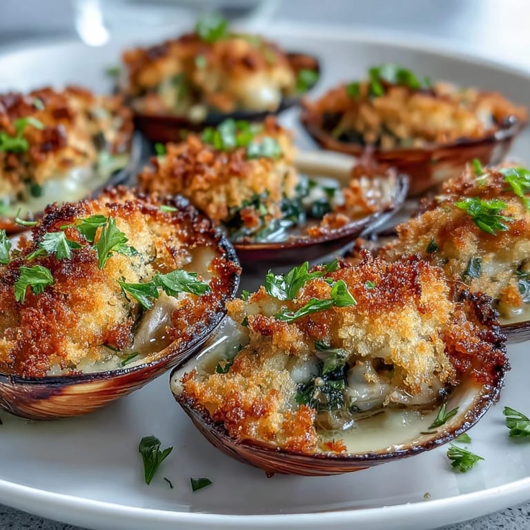 Roasted Clams With Lemony Panko served hot from the oven with melted butter and garlic.