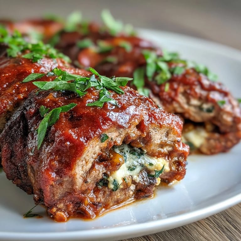 Sliced Sicilian-Style Braciole on a rustic wooden board, revealing a savory filling of pecorino, pine nuts, and raisins.