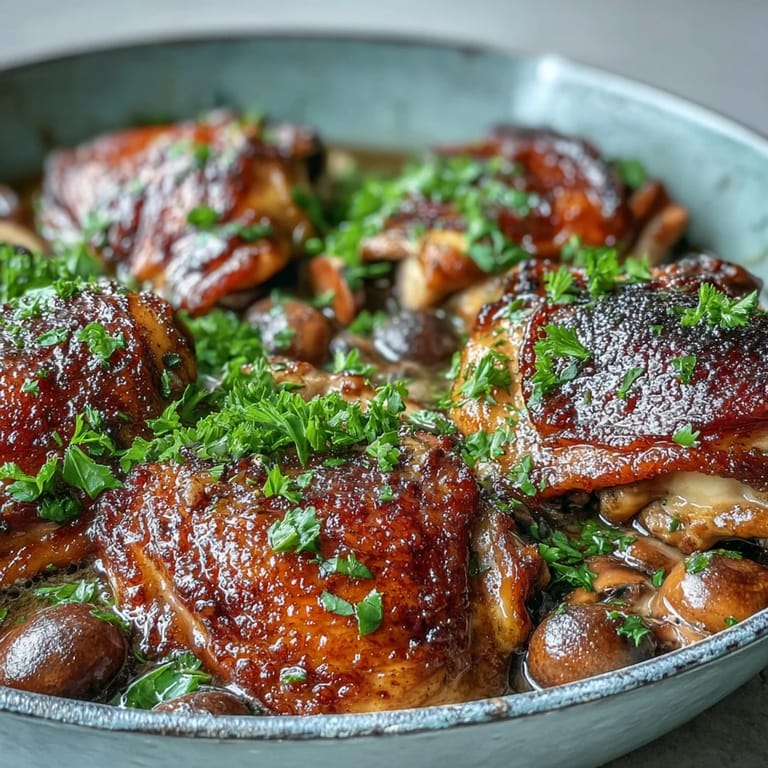 Plated Coq au Vin Rosé served with buttered potatoes, showcasing tender chicken and a velvety cream and wine reduction.