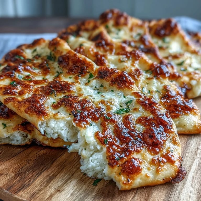 Stack of golden The Best Easy Garlic Naan breads, fresh from the skillet and ready to scoop up delicious curry.