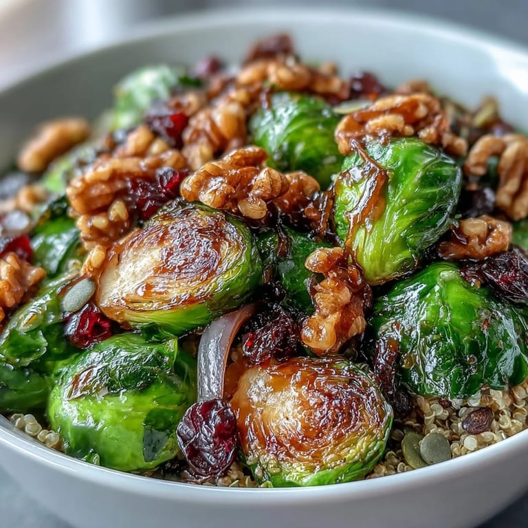 A healthy vegetarian Roasted Brussels Sprouts Bowl with roasted vegetables, grains, and pumpkin seeds, served warm for dinner.