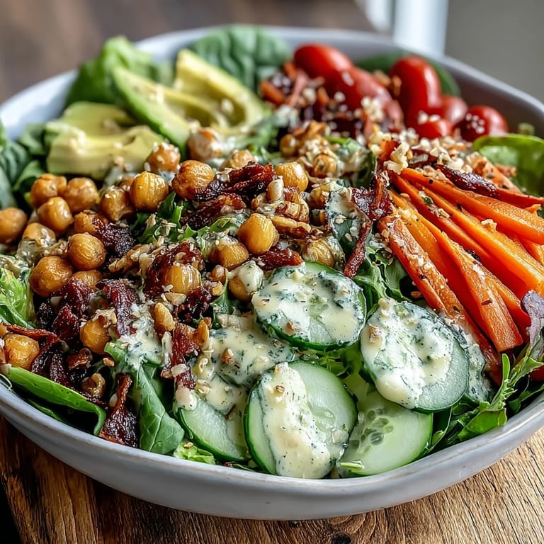 Vibrant Mixed Greens Power Bowl with red bell peppers, pumpkin seeds, and fresh greens on a rustic wooden table.