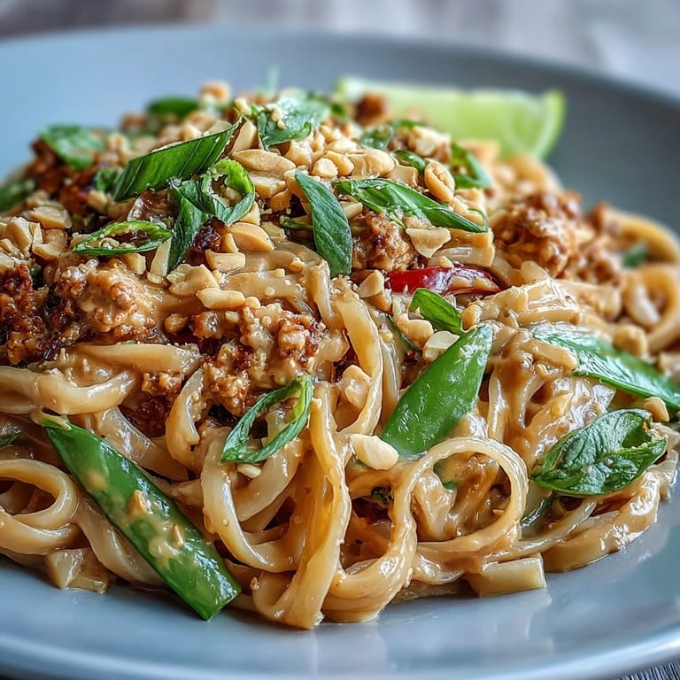 A steaming bowl of Creamy Thai-Inspired Peanut Noodle Bowls served hot, showcasing saucy rice noodles and fresh cilantro for a vibrant dinner.