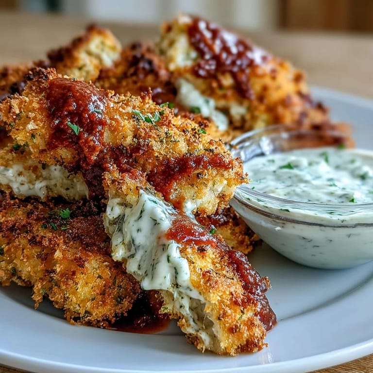 Golden Parmesan-crusted chicken strips baked to perfection and arranged fry-style for easy snacking.  