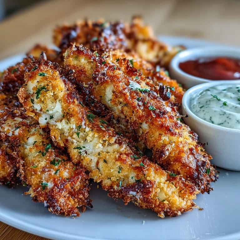 Crunchy panko-coated chicken fries with Italian herbs, paired with zesty marinara and creamy ranch dips.