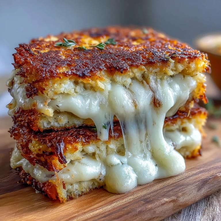 Low-carb cauliflower bread grilled cheese with savory cheese filling, perfect for keto comfort food cravings.