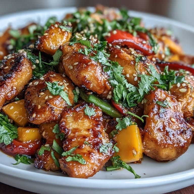 Vibrant Mango Turmeric Chicken Stir-Fry featuring juicy chicken, fresh mango cubes, and colorful peppers in an aromatic turmeric glaze.  