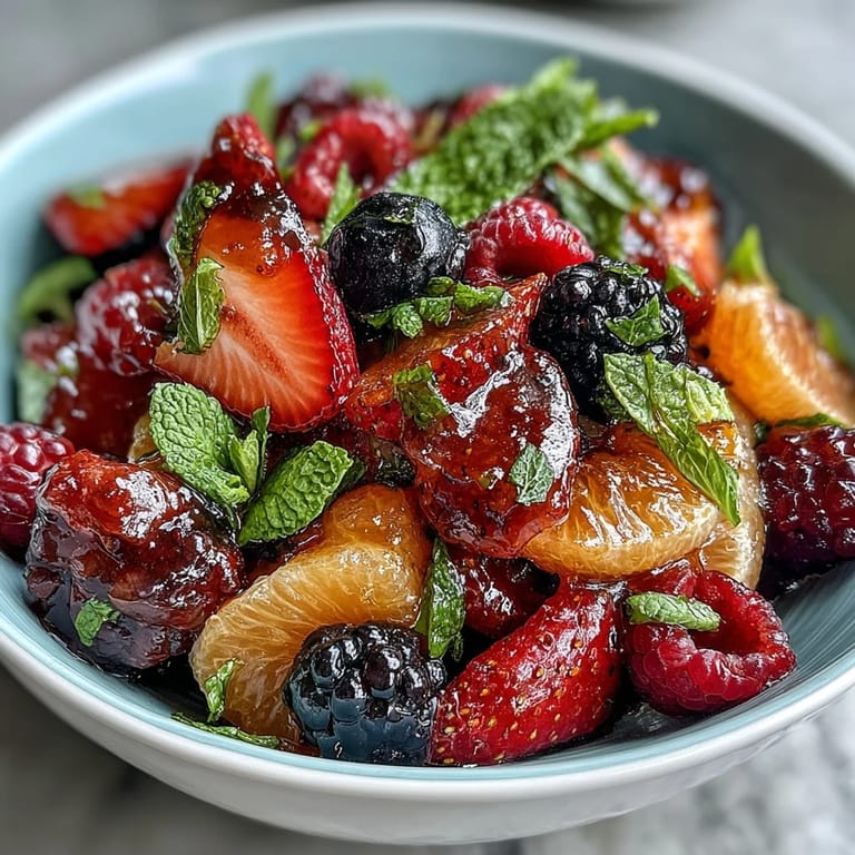 Bright and juicy citrus and berry salad with fresh mint, perfect for a light dessert or brunch side dish.