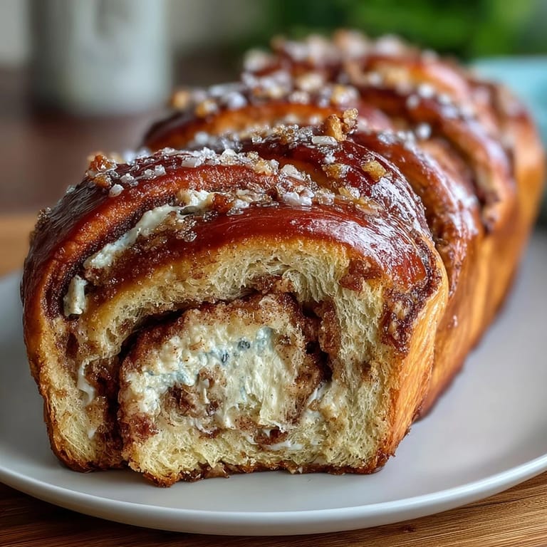 Festive King Cake Cinnamon Babka Loaf with rich cinnamon swirl, creamy cheese layer, and vibrant purple, green, and gold decorations.  