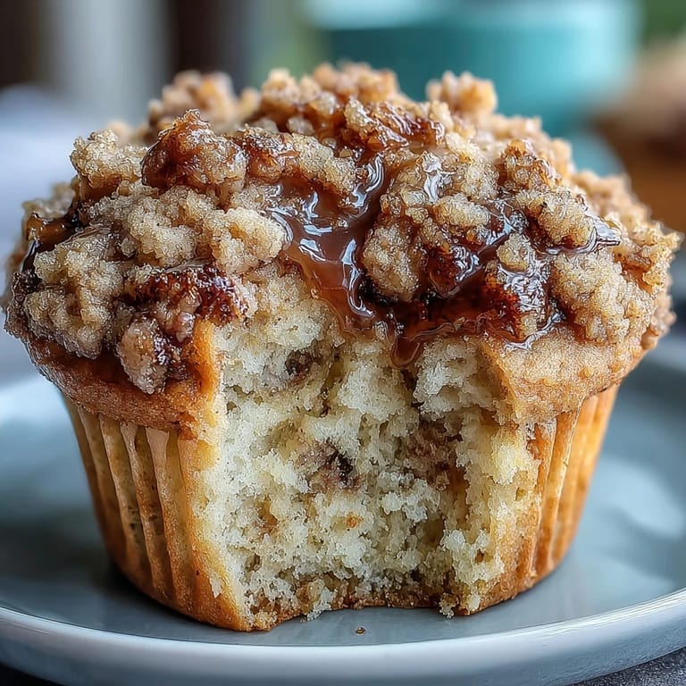 Soft, moist banana muffins enriched with tangy sourdough discard and finished with a sweet, crumbly cinnamon streusel topping.