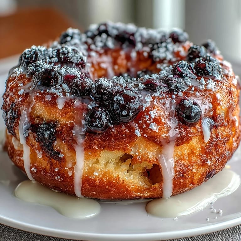 Soft and fluffy sourdough donuts infused with lemon zest and juicy blueberries, baked to golden perfection.  