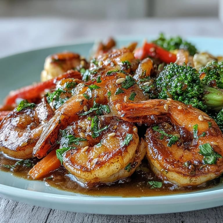 Colorful shrimp stir-fry featuring juicy shrimp and fresh vegetables, served hot with a glossy, flavorful sauce.