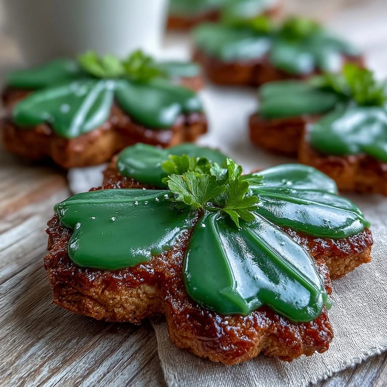 Delightful St. Patrick's Day sugar cookies in shamrock shapes, topped with creamy green royal icing for a sweet treat.