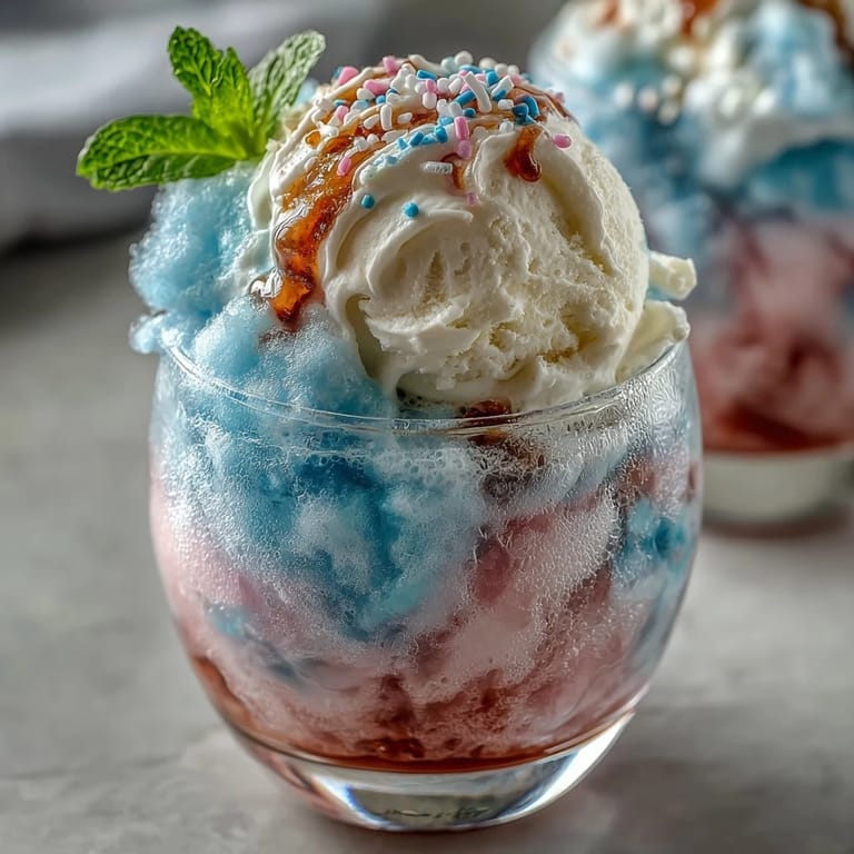 Refreshing Cotton Candy Lemonade Float served with rainbow sprinkles on the rim, mint garnish, and a colorful cotton candy cloud.