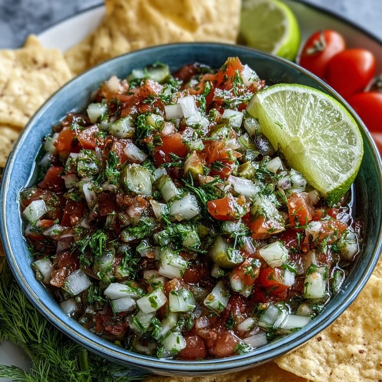 Delicious homemade Pickle de Gallo, showcasing chunky pickles, tomatoes, and jalapeño.