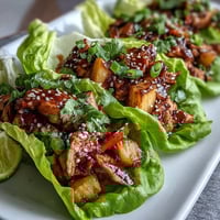 Crispy lettuce wraps filled with teriyaki chicken, juicy pineapple, and fresh vegetables for a light Asian-inspired meal.