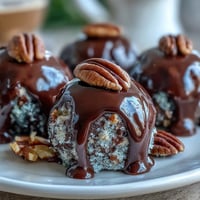 Kentucky Derby Bourbon Balls: Rich chocolate-coated confections with crunchy pecans and a smooth bourbon kick, perfect for festive gatherings.