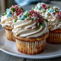 Baby in Bloom Floral Cupcakes with Pastel Buttercream: Soft vanilla cupcakes topped with delicate pastel buttercream flowers, perfect for baby showers and spring celebrations.