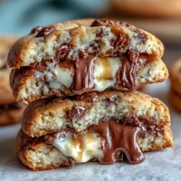 Cadbury Egg Stuffed Chocolate Chip Cookies with gooey, melty centers in a golden, chewy cookie dough.