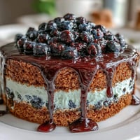 Vibrant lemon blueberry spring birthday cake with fluffy cream cheese frosting, bursting with fresh blueberries and zesty lemon aroma.